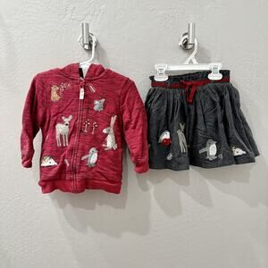 Next Red Woodland Hoodie Sweatshirt & Grey Skirt Outfit